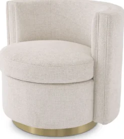 Casa Padrino Luxus Drehsessel Creme / Matt Gold 80 x 73 x H. 71,5 cm - Gepolsteter Wohnzimmer Sessel - Luxus Wohnzimmer Möbel