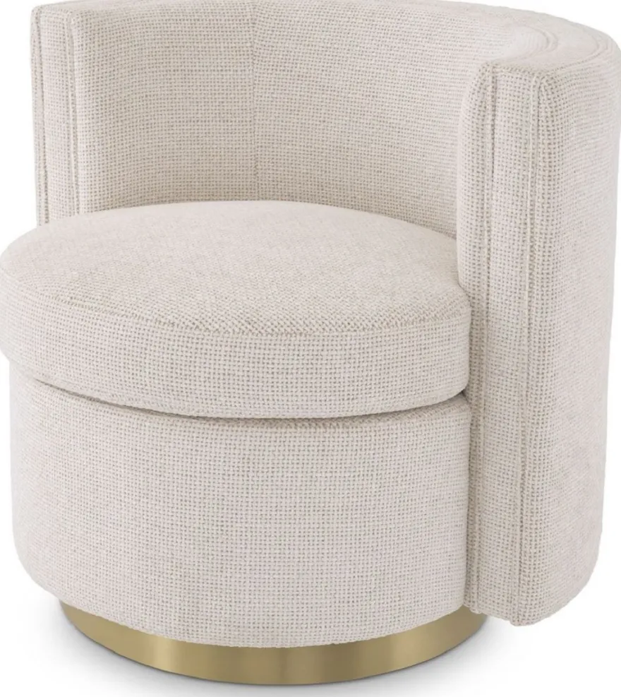 Casa Padrino Luxus Drehsessel Creme / Matt Gold 80 x 73 x H. 71,5 cm - Gepolsteter Wohnzimmer Sessel - Luxus Wohnzimmer Möbel