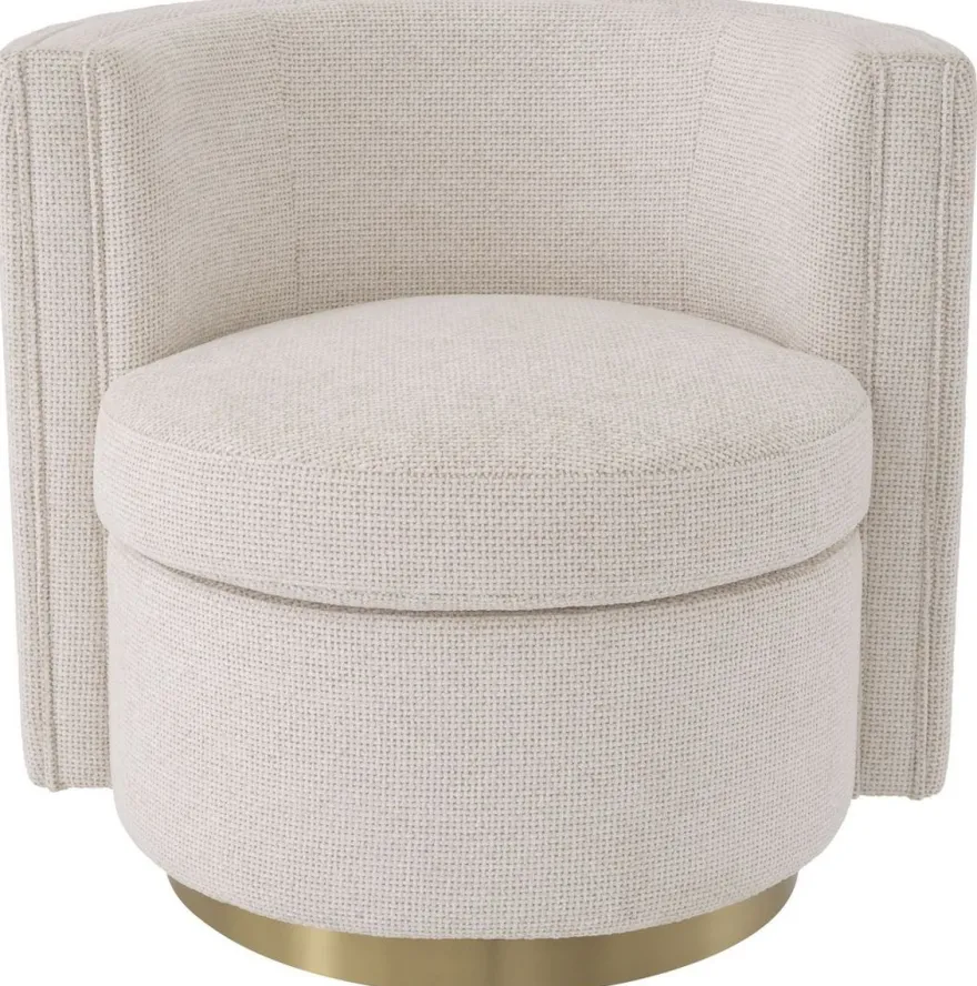 Casa Padrino Luxus Drehsessel Creme / Matt Gold 80 x 73 x H. 71,5 cm - Gepolsteter Wohnzimmer Sessel - Luxus Wohnzimmer Möbel