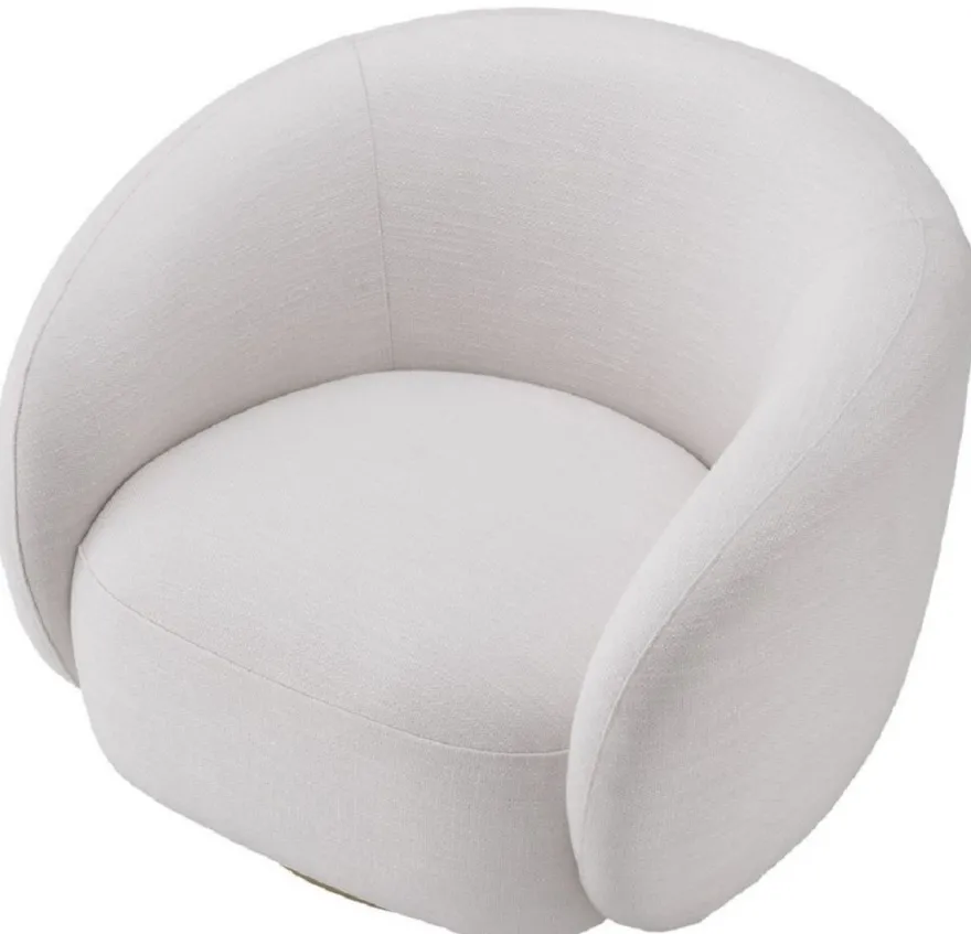 Casa Padrino Luxus Drehsessel Weiß / Messingfarben 96 x 85 x H. 74 cm - Wohnzimmer Sessel - Wohnzimmer Möbel - Luxus Qualität