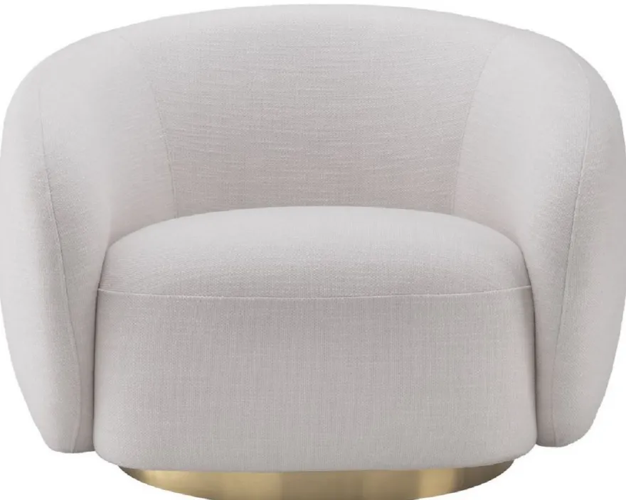 Casa Padrino Luxus Drehsessel Weiß / Messingfarben 96 x 85 x H. 74 cm - Wohnzimmer Sessel - Wohnzimmer Möbel - Luxus Qualität