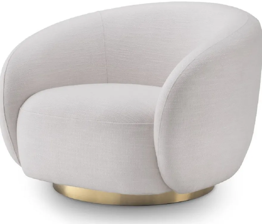 Casa Padrino Luxus Drehsessel Weiß / Messingfarben 96 x 85 x H. 74 cm - Wohnzimmer Sessel - Wohnzimmer Möbel - Luxus Qualität