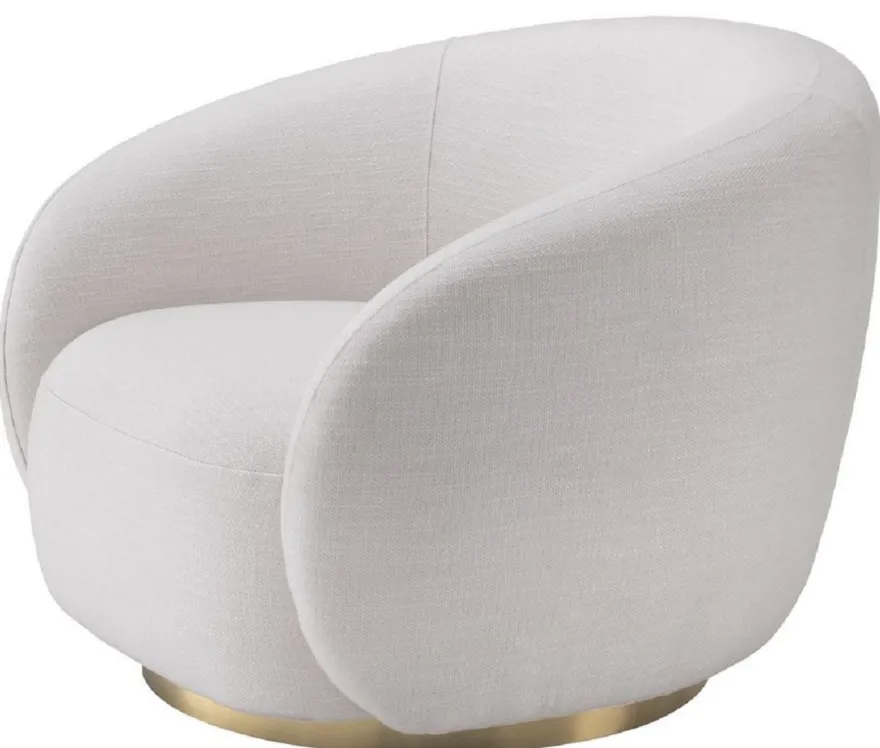 Casa Padrino Luxus Drehsessel Weiß / Messingfarben 96 x 85 x H. 74 cm - Wohnzimmer Sessel - Wohnzimmer Möbel - Luxus Qualität