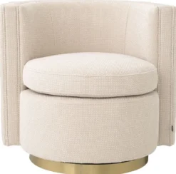 Casa Padrino Luxus Drehsessel Beige / Matt Gold 80 x 73 x H. 71,5 cm - Gepolsteter Wohnzimmer Sessel - Luxus Wohnzimmer Möbel