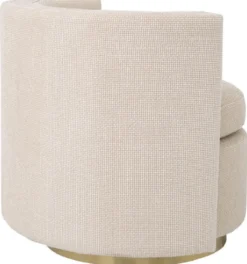 Casa Padrino Luxus Drehsessel Beige / Matt Gold 80 x 73 x H. 71,5 cm - Gepolsteter Wohnzimmer Sessel - Luxus Wohnzimmer Möbel