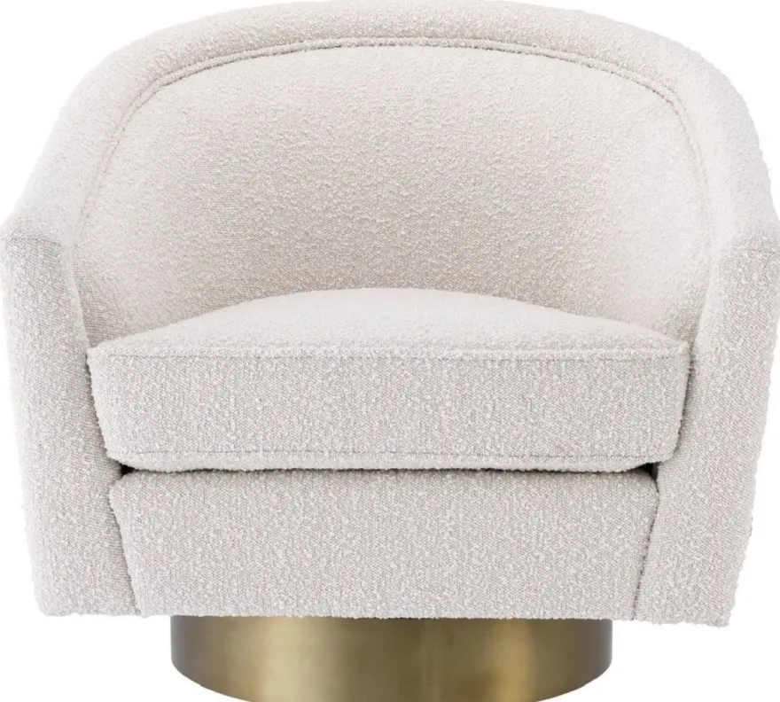 Casa Padrino Luxus Drehsessel Creme / Mattgold 85 x 76 x H. 76 cm - Wohnzimmer Sessel - Wohnzimmermöbel