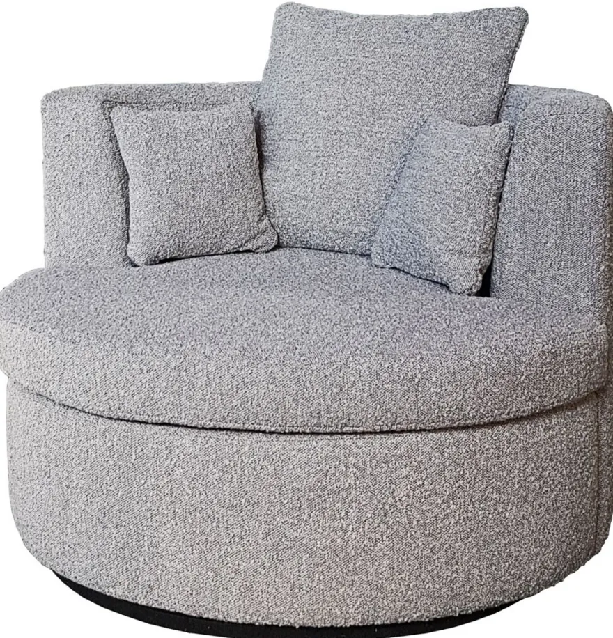 Casa Padrino Luxus Drehsessel Grau / Schwarz Ø 95 x H. 89 cm - Runder Wohnzimmer Sessel - Hotel Sessel - Wohnzimmer Möbel - Hotel Möbel - Luxus Möbel - Luxus Qualität