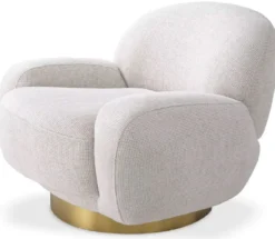 Casa Padrino Luxus Drehsessel Weiß / Messing 95 x 90 x H. 70 cm - Moderner Wohnzimmer Sessel - Luxus Wohnzimmer Möbel