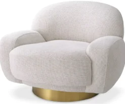 Casa Padrino Luxus Drehsessel Weiß / Messing 95 x 90 x H. 70 cm - Moderner Wohnzimmer Sessel - Luxus Wohnzimmer Möbel