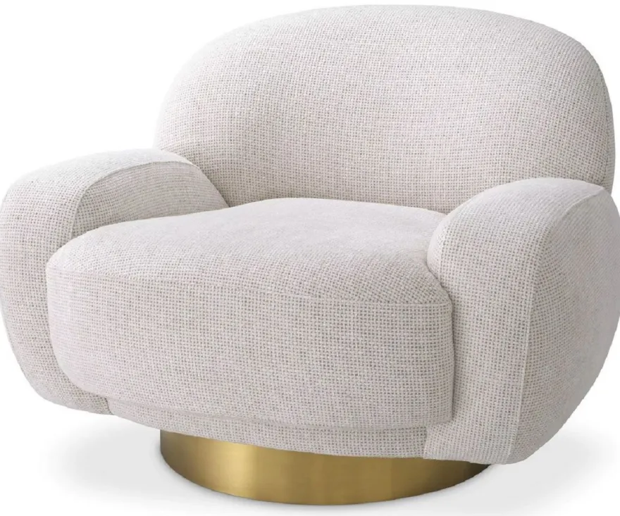 Casa Padrino Luxus Drehsessel Weiß / Messing 95 x 90 x H. 70 cm - Moderner Wohnzimmer Sessel - Luxus Wohnzimmer Möbel