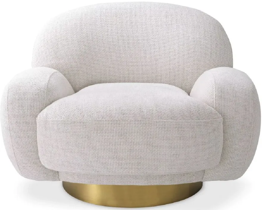 Casa Padrino Luxus Drehsessel Weiß / Messing 95 x 90 x H. 70 cm - Moderner Wohnzimmer Sessel - Luxus Wohnzimmer Möbel