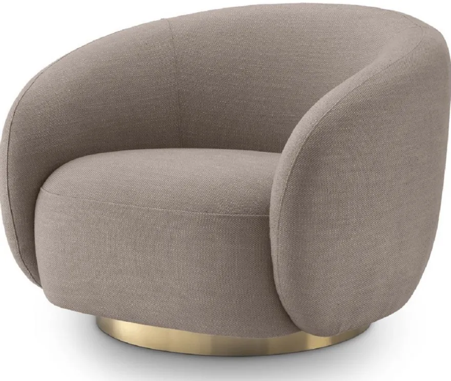 Casa Padrino Luxus Drehsessel Sandfarben / Messing 96 x 85 x H. 74 cm - Wohnzimmer Sessel - Wohnzimmer Möbel - Luxus Qualität