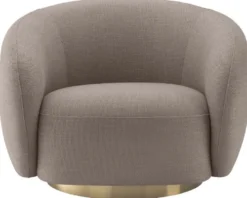Casa Padrino Luxus Drehsessel Sandfarben / Messing 96 x 85 x H. 74 cm - Wohnzimmer Sessel - Wohnzimmer Möbel - Luxus Qualität