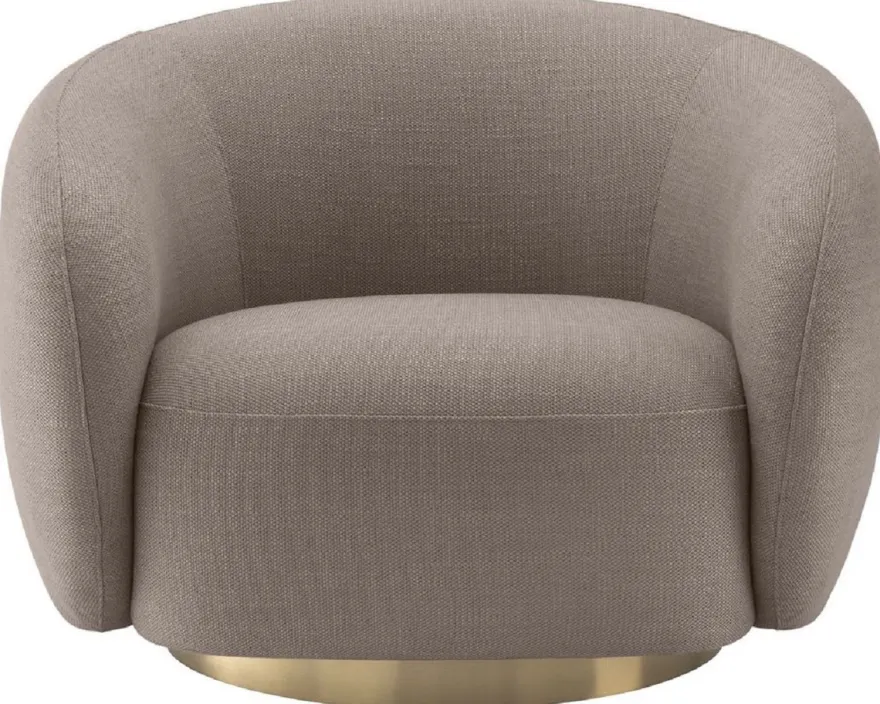 Casa Padrino Luxus Drehsessel Sandfarben / Messing 96 x 85 x H. 74 cm - Wohnzimmer Sessel - Wohnzimmer Möbel - Luxus Qualität