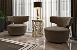 Casa Padrino Luxus Drehsessel Braun / Gold 98 x 79 x H. 77 cm - Wohnzimmer Sessel - Hotel Sessel - Wohnzimmer Möbel - Hotel Möbel - Luxus Möbel