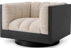 Casa Padrino Luxus Drehsessel Sandfarben / Schwarz 99 x 88 x H. 69 cm - Luxus Möbel