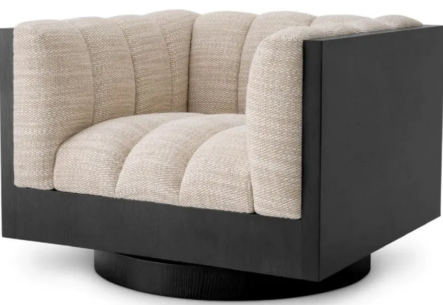 Casa Padrino Luxus Drehsessel Sandfarben / Schwarz 99 x 88 x H. 69 cm - Luxus Möbel