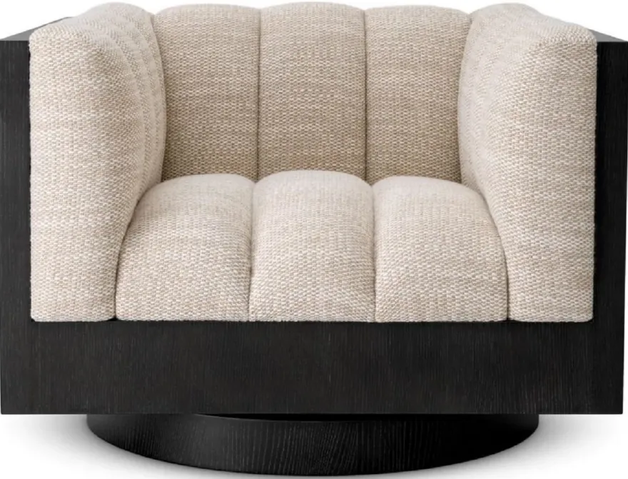 Casa Padrino Luxus Drehsessel Sandfarben / Schwarz 99 x 88 x H. 69 cm - Luxus Möbel
