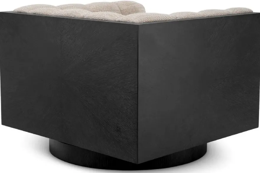 Casa Padrino Luxus Drehsessel Sandfarben / Schwarz 99 x 88 x H. 69 cm - Luxus Möbel