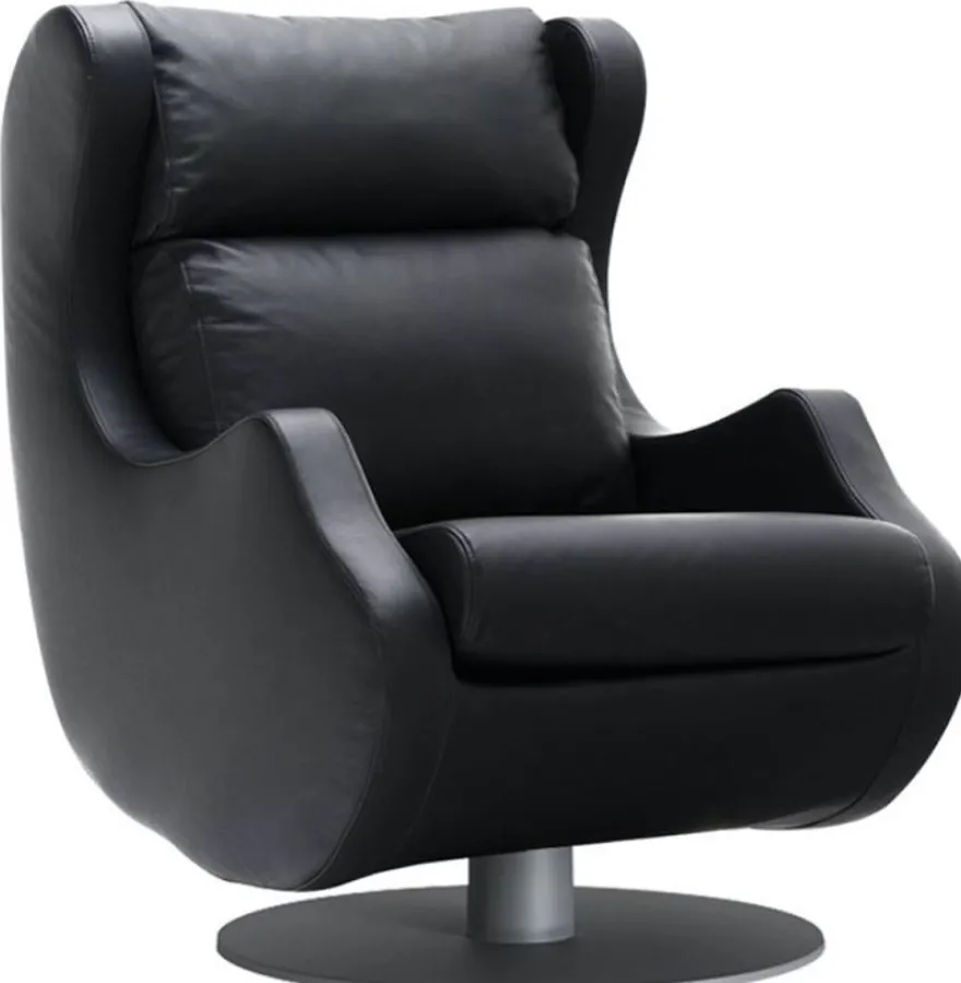 Casa Padrino Luxus Drehsessel Schwarz / Grau 72 x 82 x H. 96 cm - Relax Sessel - Leder Sessel - Luxus Möbel