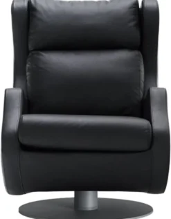 Casa Padrino Luxus Drehsessel Schwarz / Grau 72 x 82 x H. 96 cm - Relax Sessel - Leder Sessel - Luxus Möbel