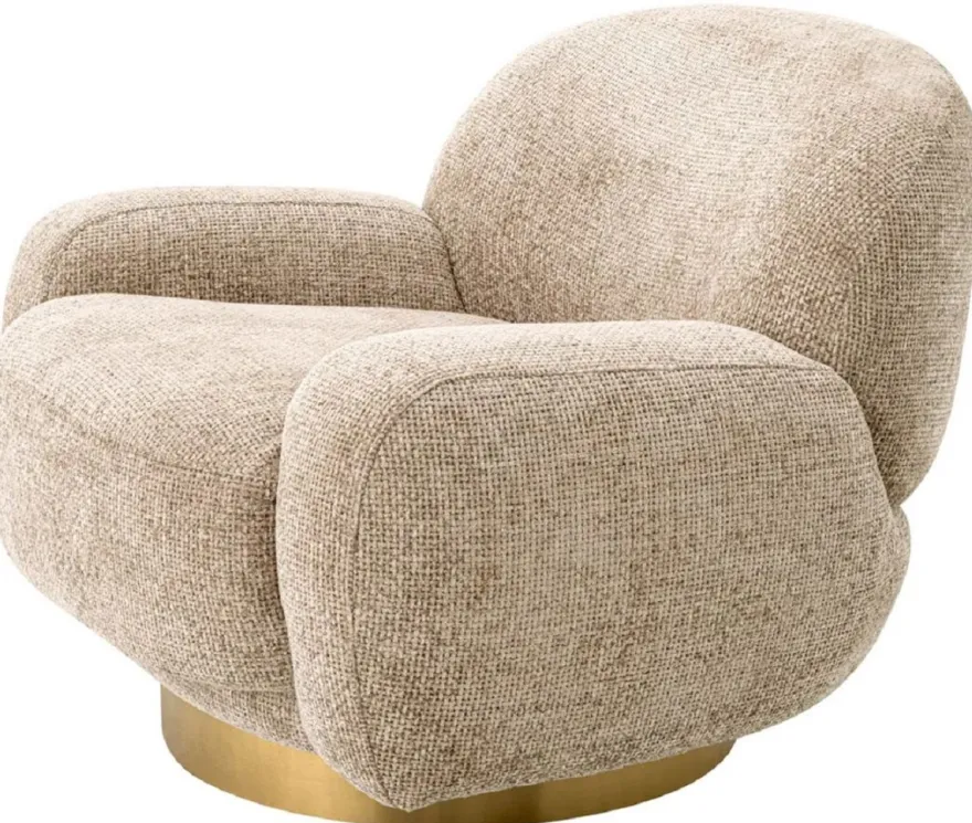 Casa Padrino Luxus Drehsessel Sandfarben / Messing 95 x 90 x H. 70 cm - Wohnzimmer Sessel - Hotel Sessel - Wohnzimmer Möbel - Hotel Möbel - Luxus Möbel - Luxus Qualität