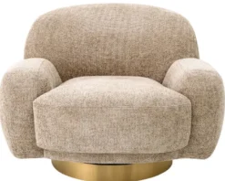 Casa Padrino Luxus Drehsessel Sandfarben / Messing 95 x 90 x H. 70 cm - Wohnzimmer Sessel - Hotel Sessel - Wohnzimmer Möbel - Hotel Möbel - Luxus Möbel - Luxus Qualität
