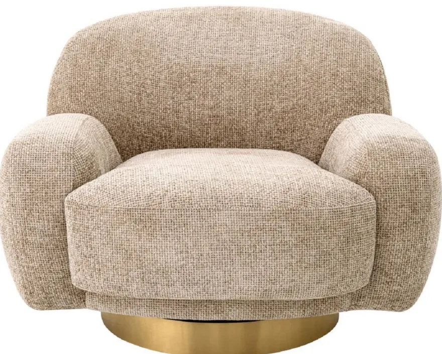 Casa Padrino Luxus Drehsessel Sandfarben / Messing 95 x 90 x H. 70 cm - Wohnzimmer Sessel - Hotel Sessel - Wohnzimmer Möbel - Hotel Möbel - Luxus Möbel - Luxus Qualität