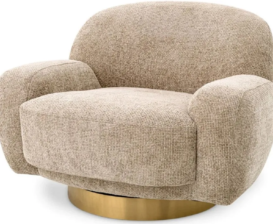 Casa Padrino Luxus Drehsessel Sandfarben / Messing 95 x 90 x H. 70 cm - Wohnzimmer Sessel - Hotel Sessel - Wohnzimmer Möbel - Hotel Möbel - Luxus Möbel - Luxus Qualität