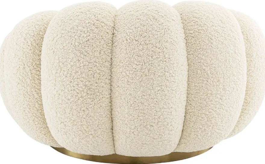 Casa Padrino Luxus Drehsessel Creme / Messing 115 x 118 x H. 67 cm - Wohnzimmer Sessel - Lounge Sessel - Wohnzimmer Möbel - Luxus Möbel - Wohnzimmer Einrichtung - Luxus Einrichtung - Möbel Luxus