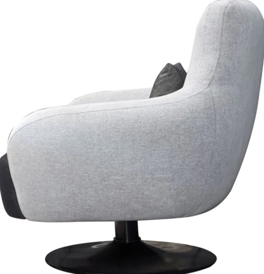 Casa Padrino Luxus Drehsessel Hellgrau / Schwarz 87 x 84 x H. 88 cm - Wohnzimmer Sessel mit dekorativem Kissen - Luxus Wohnzimmer Möbel