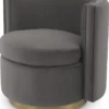 Casa Padrino Luxus Drehsessel Grau / Matt Gold 80 x 73 x H. 71,5 cm - Gepolsteter Wohnzimmer Sessel mit edlem Samtstoff - Luxus Möbel