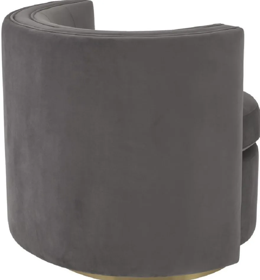 Casa Padrino Luxus Drehsessel Grau / Matt Gold 80 x 73 x H. 71,5 cm - Gepolsteter Wohnzimmer Sessel mit edlem Samtstoff - Luxus Möbel