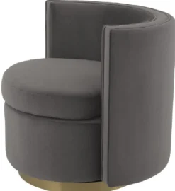 Casa Padrino Luxus Drehsessel Grau / Matt Gold 80 x 73 x H. 71,5 cm - Gepolsteter Wohnzimmer Sessel mit edlem Samtstoff - Luxus Möbel