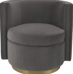 Casa Padrino Luxus Drehsessel Grau / Matt Gold 80 x 73 x H. 71,5 cm - Gepolsteter Wohnzimmer Sessel mit edlem Samtstoff - Luxus Möbel