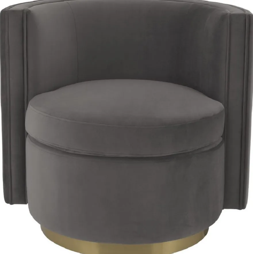 Casa Padrino Luxus Drehsessel Grau / Matt Gold 80 x 73 x H. 71,5 cm - Gepolsteter Wohnzimmer Sessel mit edlem Samtstoff - Luxus Möbel