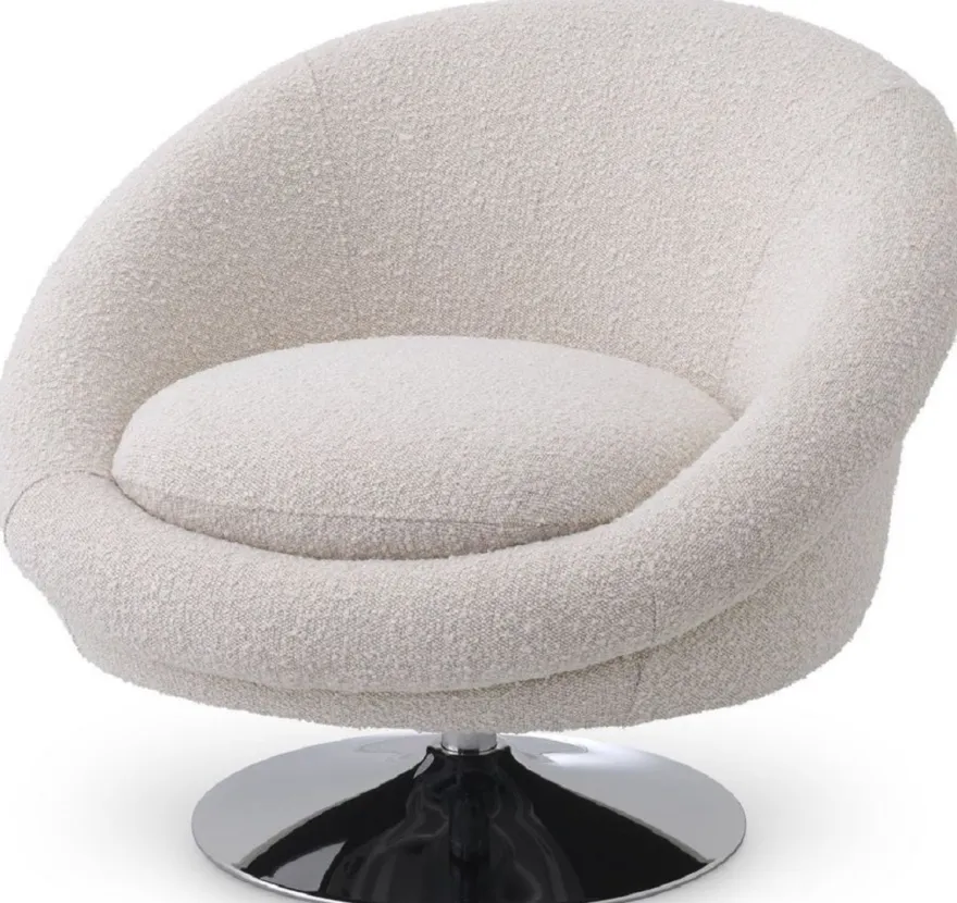 Casa Padrino Luxus Drehsessel Hell Cremefarben / Silber 84 x 88 x H. 73 cm - Wohnzimmer Sessel - Luxus Möbel