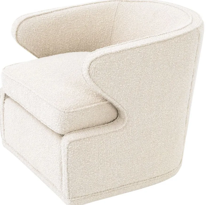 Casa Padrino Luxus Drehsessel Cremefarben 75 x 80 x H. 73 cm - Wohnzimmer Sessel - Luxus Qualität