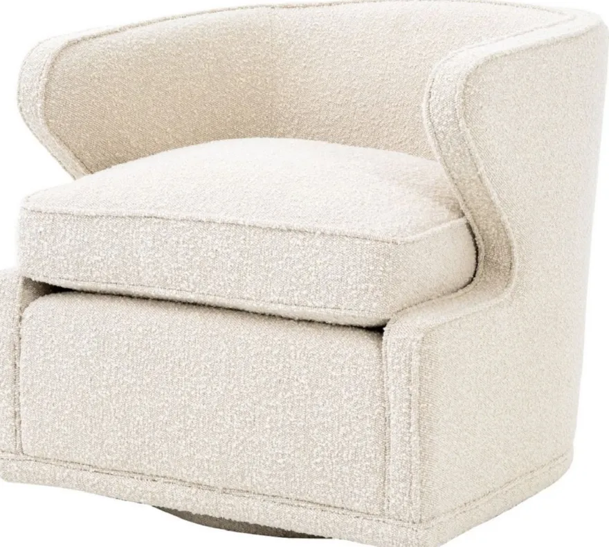 Casa Padrino Luxus Drehsessel Cremefarben 75 x 80 x H. 73 cm - Wohnzimmer Sessel - Luxus Qualität