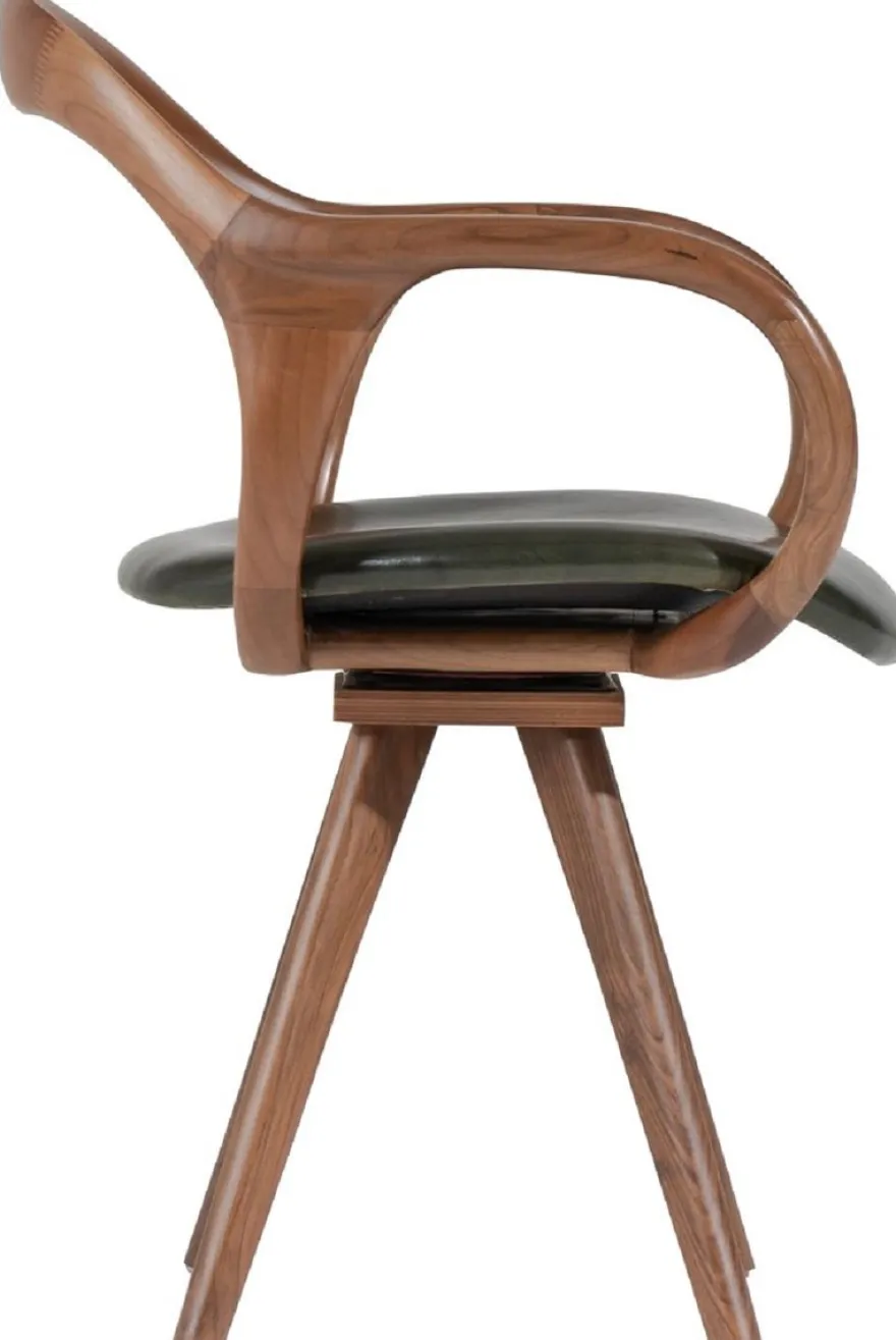 Casa Padrino Luxus Drehstuhl mit Armlehnen Braun / Dunkelgrün H. 83 cm