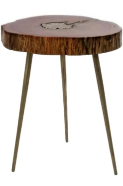 Casa Padrino Luxus Dreibein Beistelltisch Braun / Messingfarben 28 x 36 x H. 46 cm - Moderner Tisch im Baumscheiben Design und Messingfüllung