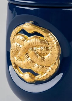 Casa Padrino Luxus Duftspender Schlangen Dunkelblau / Gold Ø 11 x H. 21 cm - Runder Porzellan Raumerfrischer mit Deckel - Deko Accessoires - Luxus Qualität