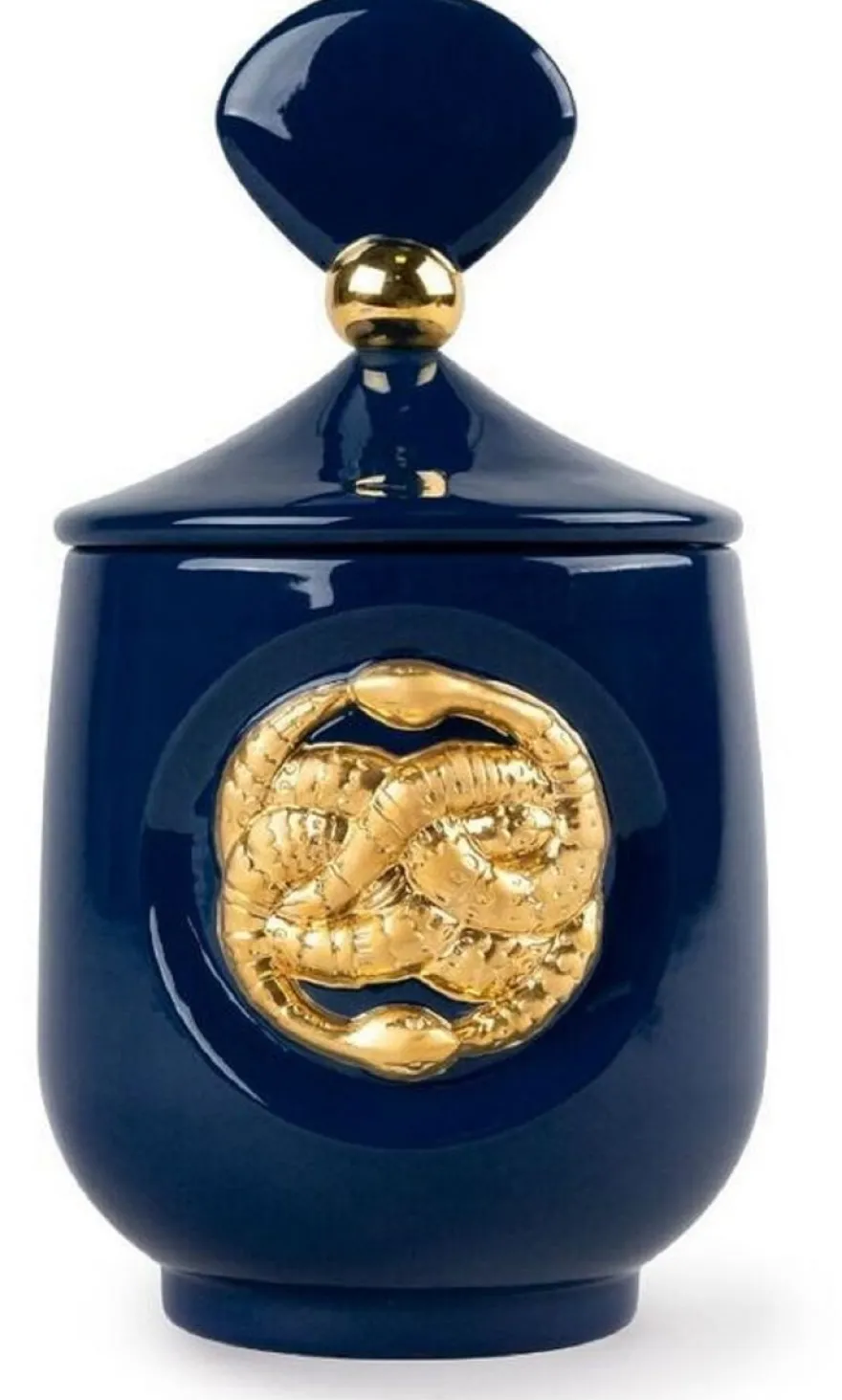 Casa Padrino Luxus Duftspender Schlangen Dunkelblau / Gold Ø 11 x H. 21 cm - Runder Porzellan Raumerfrischer mit Deckel - Deko Accessoires - Luxus Qualität