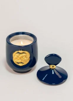 Casa Padrino Luxus Duftspender Schlangen Dunkelblau / Gold Ø 11 x H. 21 cm - Runder Porzellan Raumerfrischer mit Deckel - Deko Accessoires - Luxus Qualität