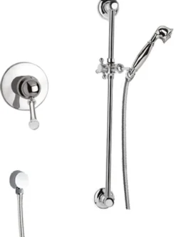 Casa Padrino Luxus Duscharmaturen Set mit Swarovski Kristallglas Silber - Brauseset - Einhelbelmischer mit Brausestange und Handbrause - Badezimmer Duschgarnitur