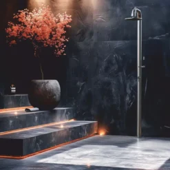 Casa Padrino Luxus Duschsäule mit Handbrause Silber / Schwarz H. 230 cm - Made in Italy