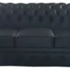 Casa Padrino Luxus Echtleder 3er Sofa Schwarz 210 x 90 x H. 80 cm - Chesterfield Möbel