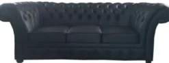 Casa Padrino Luxus Echtleder 3er Sofa Schwarz 210 x 90 x H. 80 cm - Chesterfield Möbel