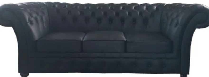 Casa Padrino Luxus Echtleder 3er Sofa Schwarz 210 x 90 x H. 80 cm - Chesterfield Möbel