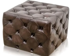 Casa Padrino Luxus Echtleder Fußhocker Rotguss 64 x 64 x H. 46 cm - Chesterfield Möbel